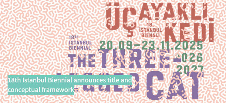 Affiche officielle de la Biennale d’Istanbul 2025 intitulée The Three-Legged Cat, du 20 septembre au 23 novembre 2025