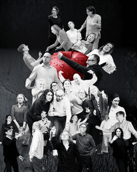 une troupe de théatre à Tokyo en noir et blanc