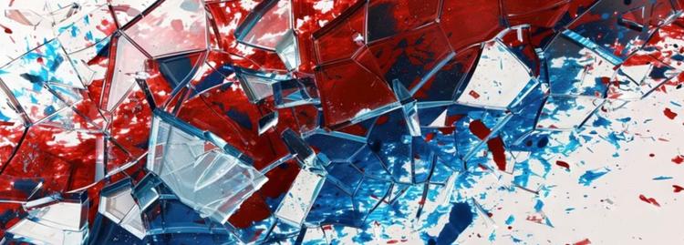 Verre bleu blanc rouge brisé