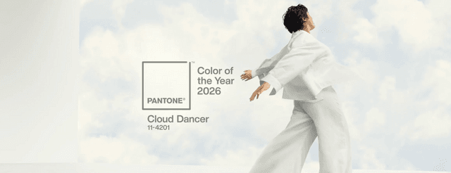 couleur pantone affiche homme en blanc épuré nuage en fond