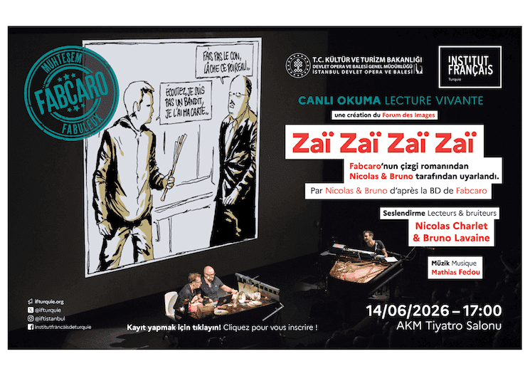 Lecture vivante de Zaï Zaï Zaï Zaï par Nicolas et Bruno à Istanbul dans le cadre de Fabuleux Fabcaro