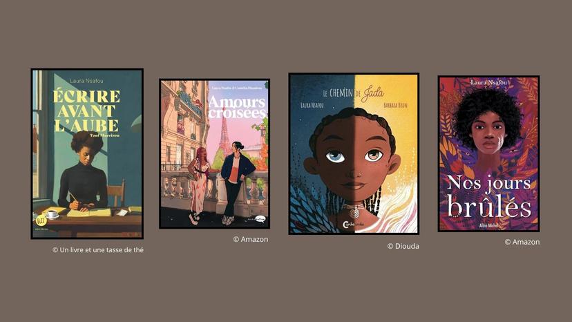 Quatre couvertures des livres de Laura Nsafou