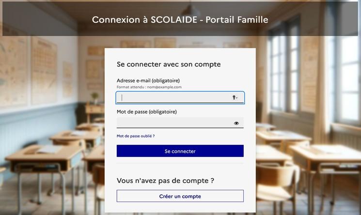 Capture d'écran du portail SCOLAIDE.